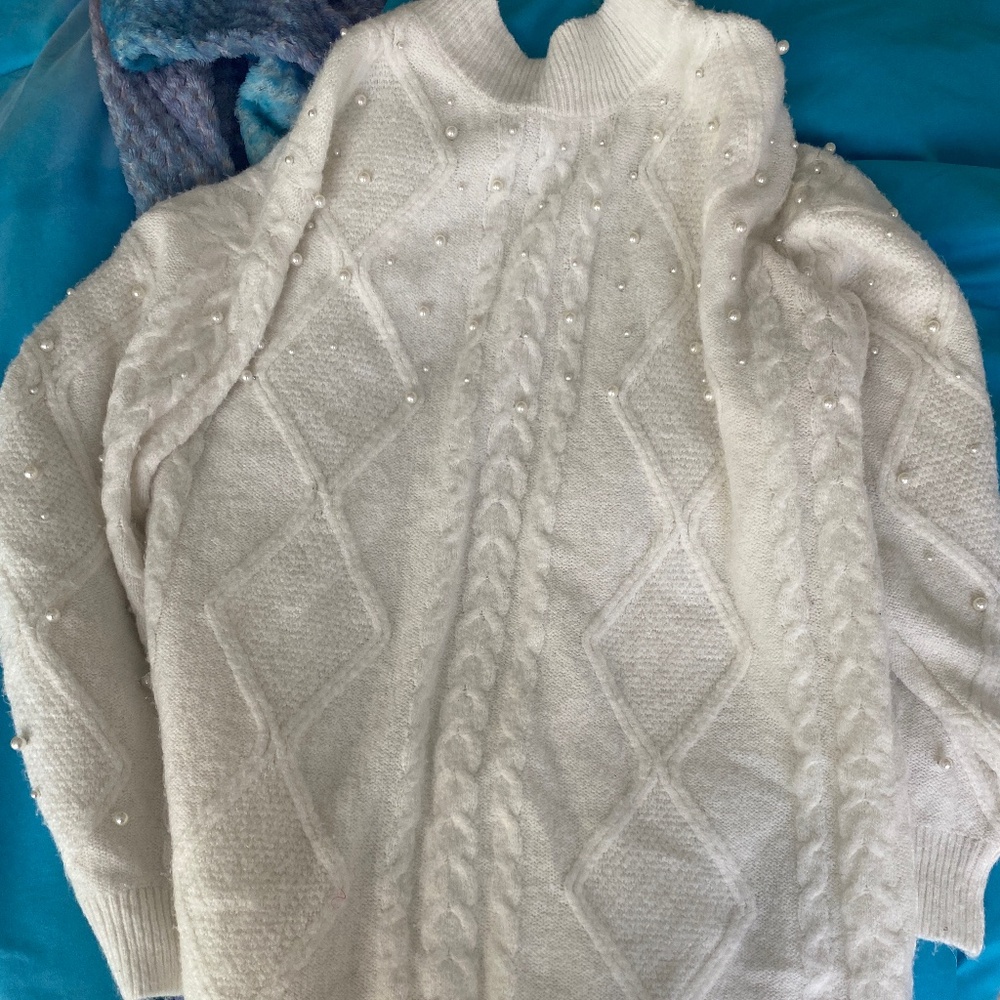 White pearl sweater dress